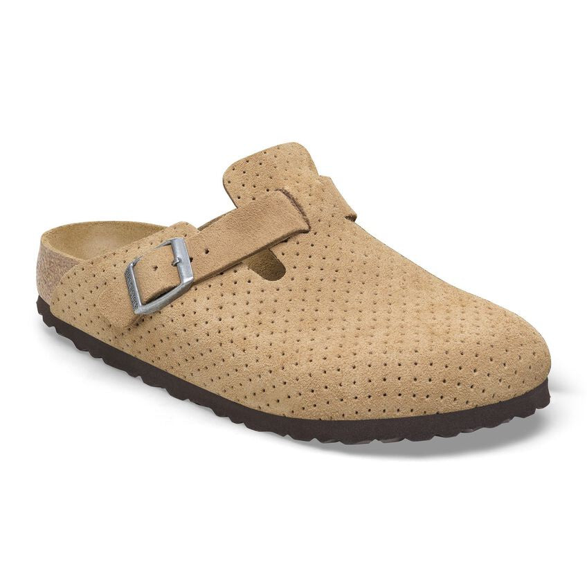 Birkenstock Boston New Beige Embossed Suede Leather Regular Sale