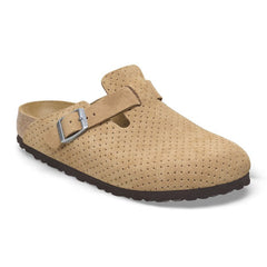 Birkenstock Boston New Beige Embossed Suede Leather Regular Sale