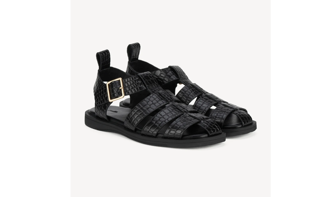 Rollienation Sandal Fisherman Black Embossed