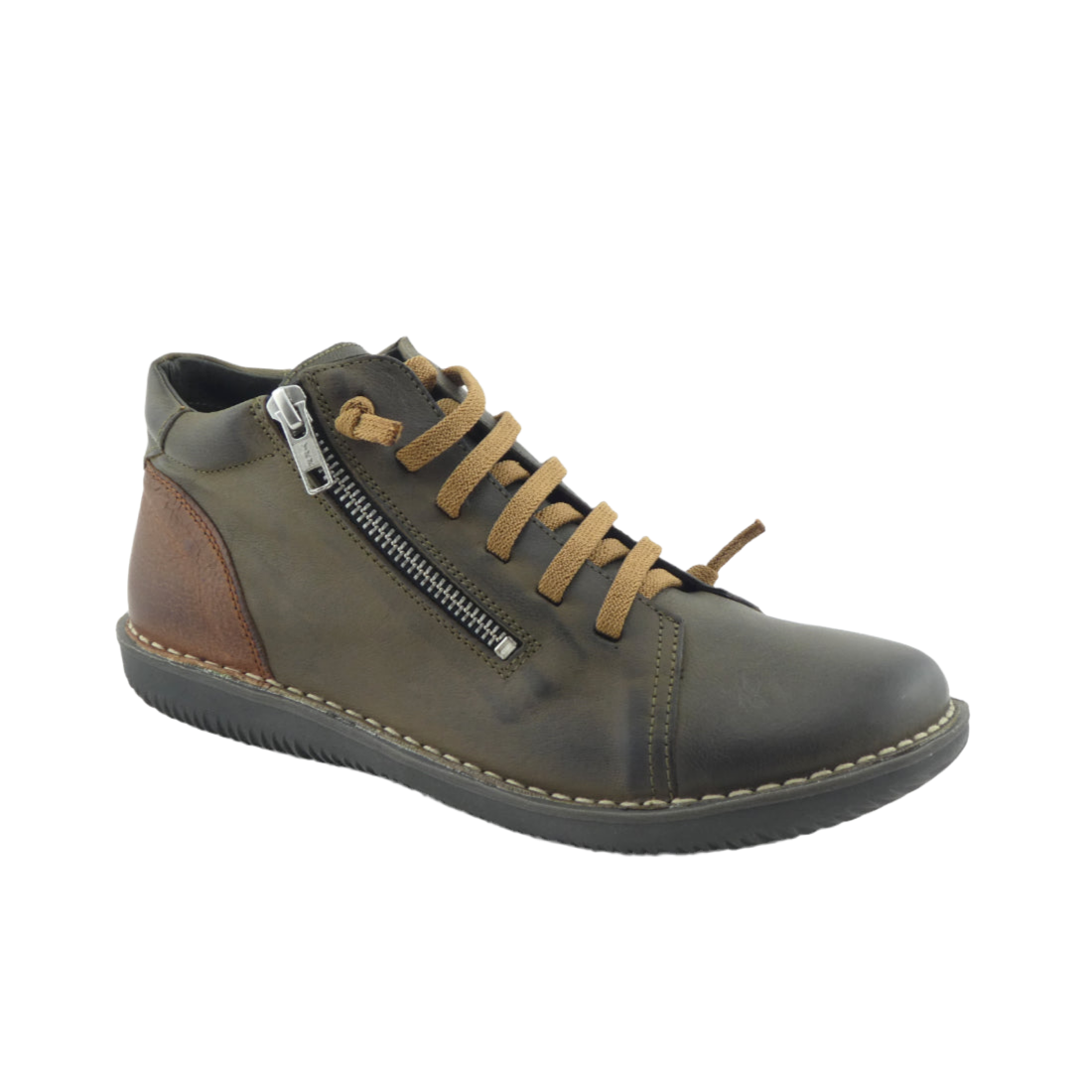 Zeta Madge Khaki Cuero Zip Ankle Boot